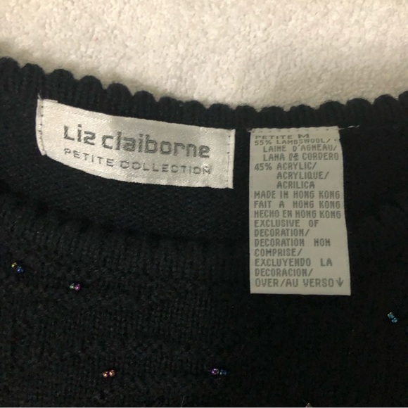 Vintage Liz Claiborne Petite Collection Lambswool Crop Beaded  Sweater SZ M - Picture 11 of 11